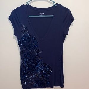 EUC Express Dark Blue Sequin embellished top